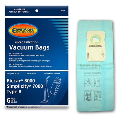 EnviroCare Replacement Micro Filtration Vacuum Cleaner Dust Bags made to fit Riccar 8000 Simplicity 7000 Type B 6 pack