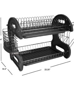 Home Basics Plastic 2-Tier Dish Drainer Rack, Air Drying and Organizing Dishes, Side Mounted Cutlery Holder, Black 17 61clELE6NbL