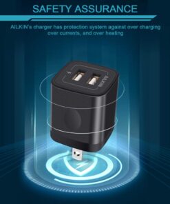 USB Wall Charger, Ailkin 2.1A Dual Port Portable Universal USB Wall Charger Adapter Box for iPhone 15 14 13 12 Mini Pro Max SE 11 XS XR X Plus, Samsung Galaxy A04S A14 S22 S21, Google Pixel 7 7a 6 6a Pure Black 18 61cmGEPqz6L