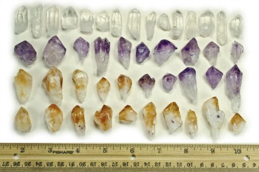 Fantasia Materials: 30 Small Points for Jewelry Making and Wire Wrapping - Citrine, Amethyst, and Clear Crystal Quartz Points A: Small C: Select # of Pieces Per Type: 10 Pcs (30 Total)