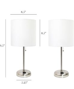 LimeLights LT2024-WHT Brushed Steel Stick Table Desk Lamp with Charging Outlet and Drum Fabric Shade, White 1 31 61cn4OFz2KL