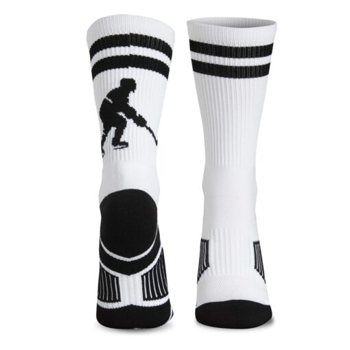 ChalkTalkSPORTS Hockey Half Cushioned Crew Socks | Hockey Player | Multiple Colors & Sizes Large White/Black