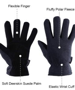 Winter Gloves for Men Women -20°F Thermal Deerskin Leather Insulated Work Glove Warm Polar Fleece Heated Heatlok Cotton in Cold Weather Grey-black Large 12 61crjIx5UtL