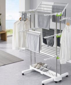 Newerlives BR505 3-Tier Collapsible Clothes Drying Rack with Casters, Laundry Drying Rack, Stainless Steel Hanging Rods, Indoor & Outdoor Use 24 61crlaX3kEL 2