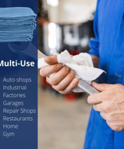 Linteum Textile (50-Pack, 12x14 in., Blue) Cotton Shop Towels - Absorbent Shop Rags and Multipurpose Cleaning Towels for Automobiles, Industries, Garage and Homes Pack of 50 9 61cu9LXapS