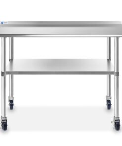 Alternative view of GRIDMANN Stainless Steel Table 48 in. x 24 in., NSF Commercial Kitchen Prep & Work Table w/ Backsplash and Wheels 48 in Long x 24 in Deep
