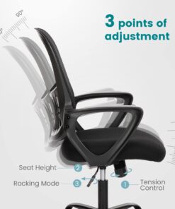 SMUG Office Computer Desk Chair, Ergonomic Mid-Back Mesh Rolling Work Swivel Task Chairs with Wheels, Comfortable Lumbar Support, Comfy Arms for Home, Bedroom, Study, Dorm, Student, Adults, Black Modern 27 61d1AbhtayL