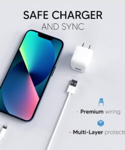 TALK WORKS USB Cable Compatible w/ iPhone 14/14 Plus/14 Pro/14 Pro Max, 13/Mini/Pro/Pro Max, 12/Mini/Pro/ProMax, Phone, AirPods, iPad - 5' Lightning Cable Wall Charger Adapter - MFI Certified (White) Cable + Charger White 19 61d1lK7RjFL