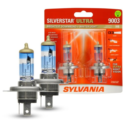 SYLVANIA - 9003 SilverStar Ultra - High Performance Halogen Headlight Bulb, High Beam, Low Beam and Fog Replacement Bulb, Brightest Downroad with Whiter Light, Tri-Band Technology (Contains 2 Bulbs)