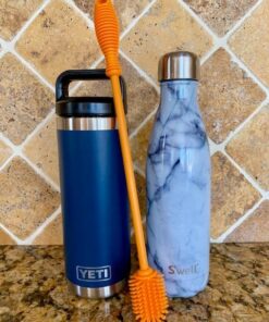 Kitchiny 12.5" Silicone Bottle Brush and Straw Cleaner Brush Set | Bottle Cleaner Brush for Hydroflasks, Insulated Sports Bottles, Straws | Water Bottle Brush Cleaner for Narrow Neck containers Orange 41 61d3qU8vzdL