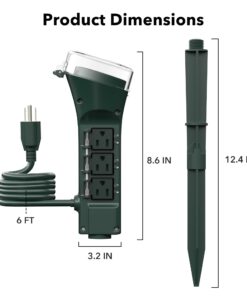 BN-LINK Outdoor Power Strip Yard Stake Timer, Photocell Dusk Till Dawn6 Grounded Outlets 6 ft Cord Weatherproof 1875W/15A ETL Listed 25 61d4UvuKGaL