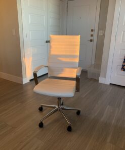 Amazon Basics High-Back Executive Swivel Office Desk Chair with Ribbed Puresoft Upholstery, Lumbar Support, Modern Style, 23.9"D x 24.69"W x 41.5"H, Stunning White 36 61d4nCFHHFL