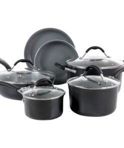 Cravings by Chrissy Teigen 10-Piece Hard Anodized Aluminum Nonstick Cookware Set (Grey) 8 61d5pBdFOiL