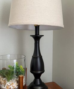 Regency Hill Ben Farmhouse Traditional Table Lamps 25" High Full Size Set of 2 Dark Bronze Brown Metal Beige Linen Drum Shade Decor for Living Room Bedroom House Bedside Nightstand Home Office 29 61d5xnsFjdL