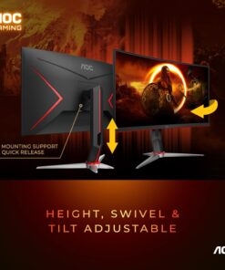 AOC C27G2Z 27" Curved Frameless Ultra-Fast Gaming Monitor, FHD 1080p, 0.5ms 240Hz, FreeSync, HDMI/DP/VGA, Height Adjustable, 3-Year Zero Dead Pixel Guarantee, Black, Xbox PS5 Switch 240Hz Low Latency 27" FHD Curved Screen 29 61d63oxwSbL