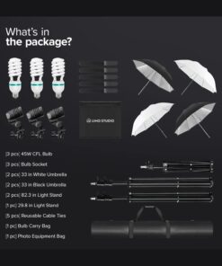 LimoStudio, 700W Output Lighting Series, LMS103, Soft Continuous Lighting Kit for White and Black Umbrella Reflector with Accessory and Carry Bag 35 61d6F5rei L