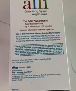 alli Weight Loss Diet Pills, Orlistat 60 mg Capsules, Non Prescription Weight Loss Aid, 120 Count Refill Pack 38 61d9 XDnYL