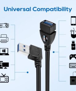 UCEC USB 3.0 Extension Cable Short SuperSpeed USB Cable Extender USB 90 Degree Adapter-Male to Female-A Left & Right Angle for Webcam, Printer, Flash Drive, Hard Drive, USB Keyboard, Gamepad, 2 Pack Black-Left & Right Angle 20 61dE9QSRgQL