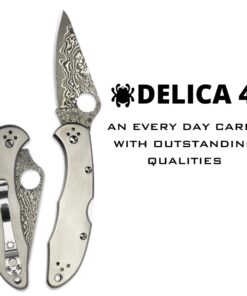 Alternative view of Spyderco - Delica 4 Titanium Handled Damascau Knife with PlainEdge Stainless Steel Blade - Trademarked Round Hole - Back Lock Mechanism - C11TIPD Titanium Handle