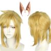 Linfairy Short Blonde Wig Halloween Cosplay Wig For Men Braid with 2 Elf Ear