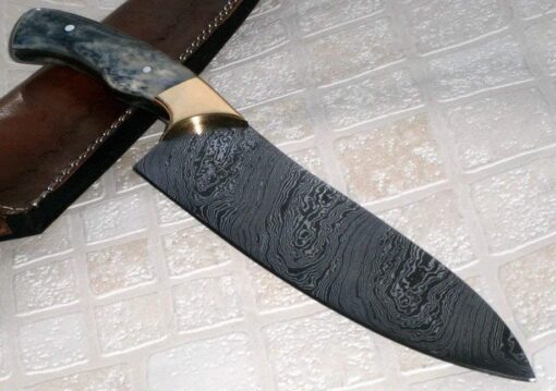 CF-237 B, Style Damascus Steel Chef Knife – Brass Bolsters & Colored Bone Handle