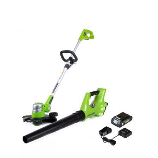 Greenworks 24V Cordless String Trimmer and Blower Combo Pack, 2Ah Battery and Charger Included STBA24B210 12" Trimmer + Blower (2.0Ah)