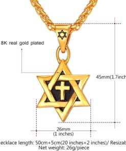 U7 Star of David Necklace for Men Women Gold/Stainless Steel Hexagon Pendant with Cross/Ruby Stone/Classic Jewish Isael Necklaces, Length 22" 24" 26" 02-Star of David with Cross-Gold 11 61dLkPi9qmL