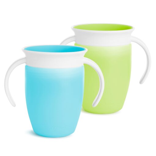 Munchkin® Miracle® 360 Trainer Sippy Cup with Handles, Spill Proof, 7 Ounce, 2 Pack, Green/Blue