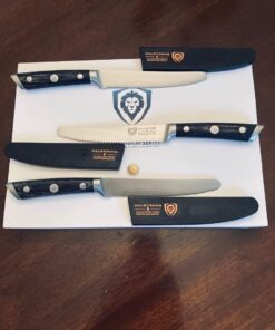 Dalstrong Steak Knives - Set of 4 - Serrated Blade - Gladiator Series Elite - Forged German High-Carbon Steel - Table Dinner Kitchen Knives - Sheaths - Razor Sharp - Dinner Set - NSF Certified 5" Serrated Black 49 61dP4xPmGXL