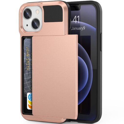 Anuck iPhone 13 Mini Wallet Case: Shockproof, Heavy Duty with Card Holder, Dual Layer Armor Bumper, Anti-Scratch, 5.4" - Rose Gold