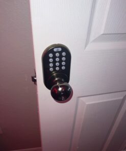 MiLocks TKK-02AQ Digital Door Knob Handle Lock with Electronic Keypad - Keyless Entry Smart Door Lock with Adjustable Latch Locks, Audible Tones for Interior Front Doors & More, Antique Brass 22 61dSD20lR0L