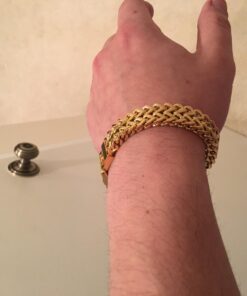 FIBO STEEL Stainless Steel 12MM Two-strand Wheat Chain Bracelet for Men Punk Biker Bracelet,8.0-9.1 inches Gold-tone 8.0 Inches 17 61daeVcvGHL
