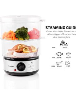 OVENTE 2 Tier Electric Food Steamer for Cooking Vegetables, Stainless Steel Base, Stackable and Dishwasher Safe Baskets, 400W with Auto Shutoff and 60-Minute Timer, 5 Quart Capacity, Silver FS62S 2-Tier 18 61dcDAc3v0L
