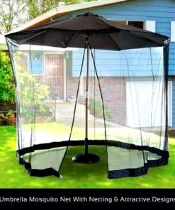 HomeRoots 9' Patio Umbrella Outdoor Table Bug Screen Mesh Black Mosquito Net Canopy Curtains Adjustable Enclosure Large Umbrella Hanging Tent 100% Polyester Light Weight Mosquito Netting 27 61ddiF69ADL