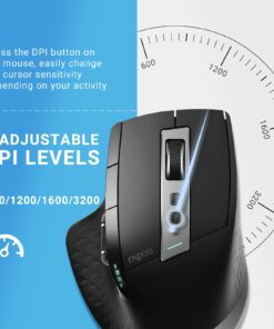 Rapoo Bluetooth Wireless Mouse, 4 Adjustable DPI Rechargeable , Multi-Device (3 Bluetooth+USB) Programmable Ergonomic Mouse with Side Roller, Laser Mouse for Laptop Desktop PC 33 61de3edxvpL