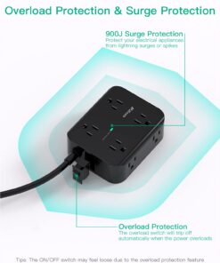 Power Strip Surge Protector - Flat Plug, Wall Mount, 8 Wide Outlets with 4 USB Ports (1 USB C), 5FT Heavy Duty Extension Cord with Multiple Outlets, Charging Station Overload Protection for Home Dorm 5 FT Black 28 61dgTzrUiPL