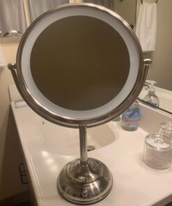 VESAUR 10" Extra Large and 17" Tall Lighted Makeup Mirror, 1X/5X Magnifying Vanity Mirror with 3 Colors Dimmable, 52 Premium LED Lights, 360° Rotation Table Mirror 2 Power Supply, Pearl Nickel XX-Large 49 61dlxOTyW6L