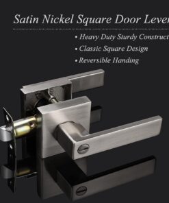 Probrico Square Satin Nickel Bedroom and Bathroom Privacy Door Levers Lockset Keyless Door Locks Handles, Pack of 10 10 Pack Brushed Nickel 12 61dopcB CBL