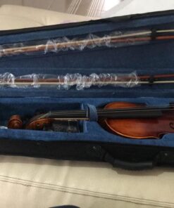 Mendini By Cecilio Violin - MV500+92D - Size 4/4 (Full Size), Black Solid Wood - Flamed, 1-Piece Violins w/Case, Tuner, Shoulder Rest, Bow, Rosin, Bridge & Strings - Adult, Kids Size: 4/4 (Full Size) 82 61dszzOEPPL