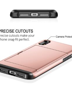 SAMONPOW iPhone X Case, iPhone 10 Case,Hybrid iPhone X Wallet Case Card Holder Shell Heavy Duty Protection Shockproof Anti Scratch Soft Rubber Bumper Cover Case for iPhone X 5.8 inch Rose Gold 22 61dv9AIsFZL