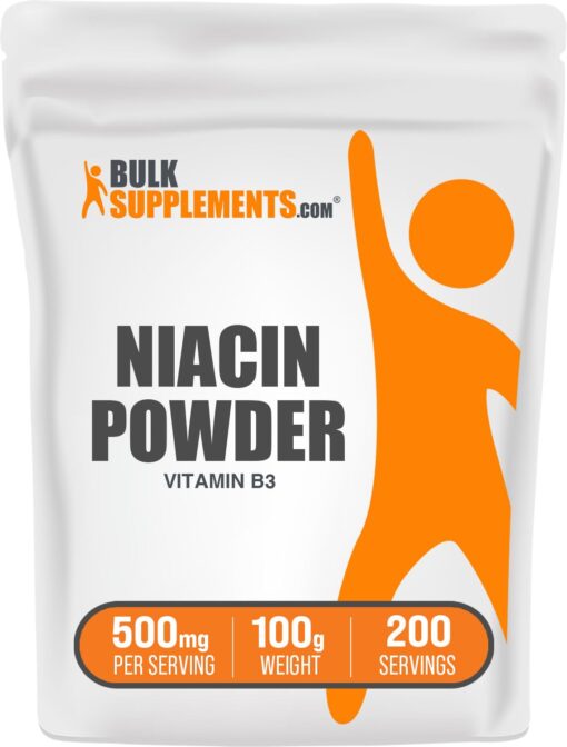 BULKSUPPLEMENTS.COM Niacin Powder - Vitamin B3 Supplement, Niacin 500mg - Niacin Flush Powder, Niacin with Flushing - Gluten Free, 500mg of Vitamin B3 Niacin per Serving, 100g (3.5 oz) 3.5 Ounce (Pack of 1)