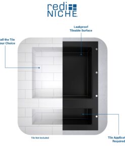 Tile Redi USA RN1620DU Niche Double Recessed Shower Shelf, Two Shelves, 20" H X 16" W, Black 2 Shelves 20 61e 5IXmopL