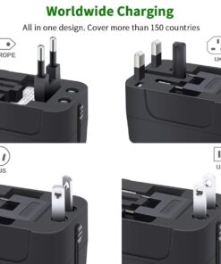 Travel Adapter, Worldwide All in One Universal Travel Adaptor Wall AC Power Plug Adapter Wall Charger with Dual USB Charging Ports for USA EU UK AUS Cell Phone Laptop Black 20 61e1jGrmUL