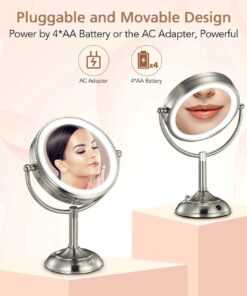 VESAUR Professional 8.5" Large Lighted Makeup Mirror Updated with 3 Color Lights, 1X/10X Magnifying Swivel Vanity Brightness Dimmable Cosmetic Mirror with 48 Premium LED Lights, Senior Pearl Nickel X-Large 27 61e35wcashL