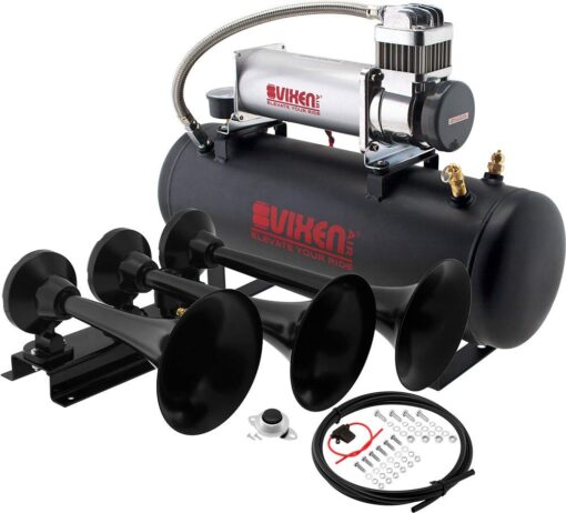 Vixen Horns Train Horn Kit for Trucks/Car/Semi. Complete Onboard System- 200psi Air Compressor, 2.5 Gallon Tank, 3 Trumpets. Super Loud dB. Fits Vehicles like Pickup/Jeep/RV/SUV 12v VXO8580/3418B