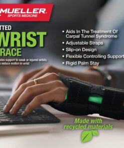 Mueller Sports Medicine Green Fitted Wrist Brace for Men and Women, Support and Compression for Carpal Tunnel Syndrome, Tendinitis, and Arthritis, Black Right Small/Medium (Pack of 1) 26 61e7NUM5dgL