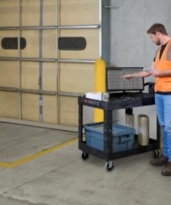 Rubbermaid Commercial Products 2-Shelf Utility/Service Cart, Medium, Lipped Shelves, Ergonomic Handle, 500 Lbs Capacity, for Warehouse/Garage/Cleaning/Manufacturing (FG452088BlA) Black 47 61eA e2aVVL
