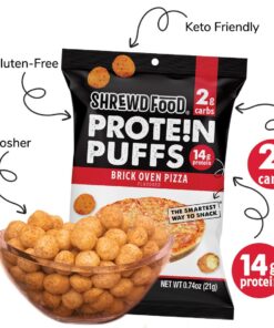 Shrewd Food Protein Puffs, Low Carb Cheese Pizza Puffs, High Protein Crunch, Keto Friendly Snack, Savory Protein Chip, 14g Protein Per Serving, 2g Carbs, Brick Oven Pizza, 8 Pack 23 61eAdDrcAL