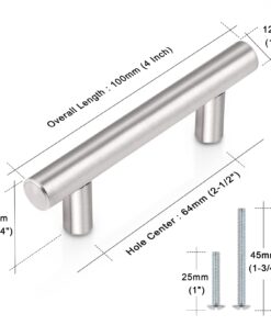 Probrico 10 Pack|Euro Style T Bar Cabinet Pulls Stainless Steel Kitchen Handles Bathroom Cupboard Knobs 2.5 Inch Hole Centers,4 Inch Overall Length hole center 2-1/2" Brushed Nickel 21 61eC78D20cL