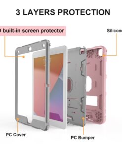 iPad Mini 5 Case, iPad Mini 4 Case, Hybrid Three Layer Armor Shockproof Rugged Drop Protection Cover Case Built with Kickstand for iPad Mini 4/5 7.9 Inch Rose gold+Gray 28 61eDHbQYPkL